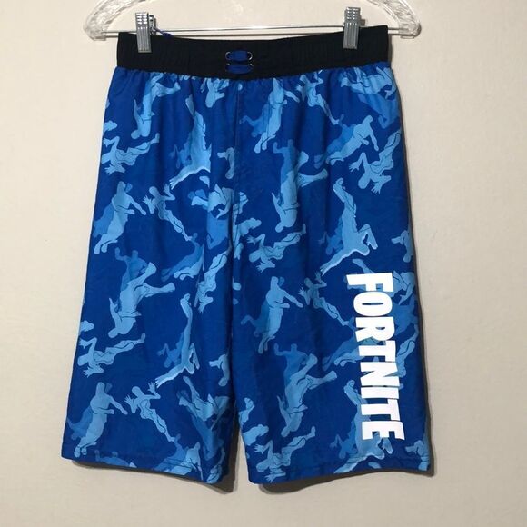 Fortnite Boy’s XL Extra Large Blue + Black Band Drawstring Swim Trunks Bottoms - Picture 1 of 5